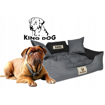 Legowisko personalizowane KINGDOG 100x80 // 115x95 czarne + koc polarowy 100x70 ciemne łapy